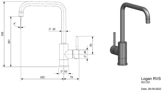 REGINOX K�chenarmatur Logan Edelstahl massiv (R31797) Einhebelmischer mit Festauslauf 360� schwenkbarer Auslauf