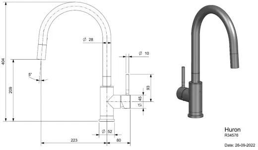 REGINOX K�chenarmatur Huron Edelstahl massiv (R34576) Einhebelmischer mit Zugauslauf 360� schwenkbarer Auslauf