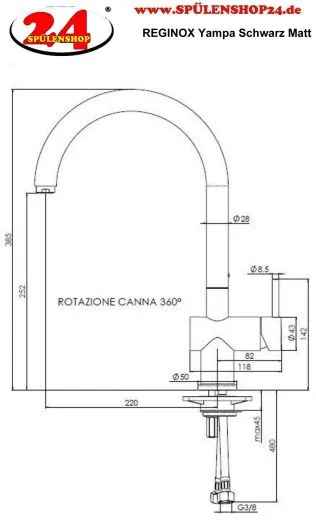 REGINOX Kchenarmatur Yampa Schwarz matt (R31704) Einhebelmischer mit Festauslauf 360 schwenkbarer Auslauf