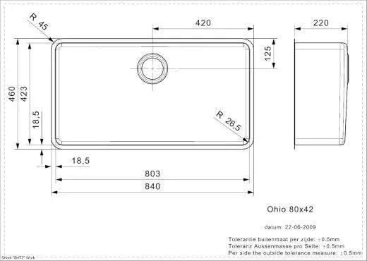 REGINOX Kchensple Ohio 80x42 (L) OKG Einbausple Edelstahl 3 in 1 mit Flachrand Siebkorb als Stopfenventil