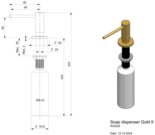 REGINOX Seifenspender Gold II PVD Sp�lmittelspender / Dispenser Goldfarben (R39304)