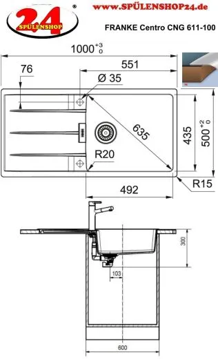 ❎ FRANKE Kchensple Centro CNG 611-100 Fragranit+ Einbausple / Granitsple mit Siebkorb als Drehknopfventil