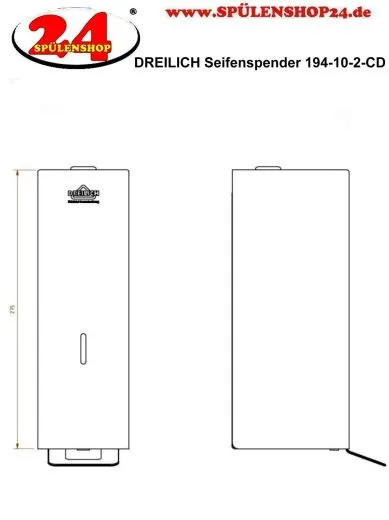 DREILICH Sirius II Seifen- und Desinfektionsmittelspender 194-10-2-CD fr die verdeckte Wandmontage mit flachem Zylinderschloss (2002140040)
