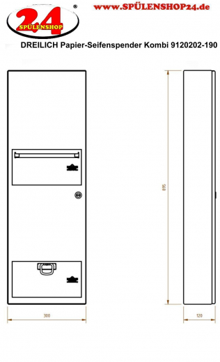DREILICH Sirius II Papierhandtuch / Seifenspender Kombination 9120202-190 zur Aufputz- oder Unterputzmontage mit flachem Zylinderschloss (2002040085)