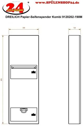 DREILICH Sirius II Papierhandtuch / Seifenspender Kombination 9120202-190M zur Aufputz- oder Unterputzmontage mit verdecktem Magnetschloss (2002040086)