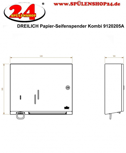 DREILICH Sirius II Papierhandtuch / Seifenspender Kombination 9120205A zur verdeckten Wandmontage mit flachem Zylinderschloss (2002040097)