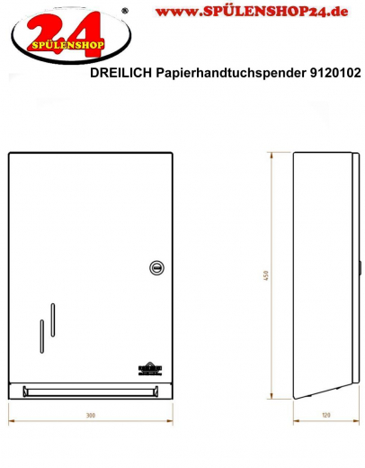 DREILICH Sirius II Papierhandtuchspender 9120102 zur verdeckten Wandmontage mit flachem Zylinderschloss (2002040002)