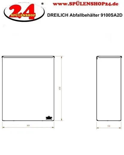 DREILICH Sirius II Abfallbehlter 9100SA2D zur Wandmontage offene Bauform mit Deckel Fassungsvermgen ca. 27 Liter (2002080005)