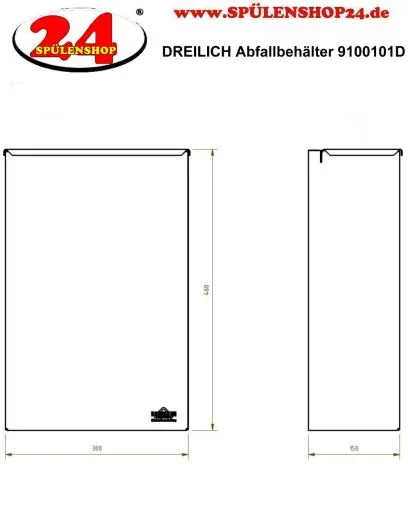 DREILICH Sirius II Abfallbehlter 9100101D zur verdeckten Wandmontage offene Bauform mit Deckel Fassungsvermgen ca. 16 Liter (2002080011)