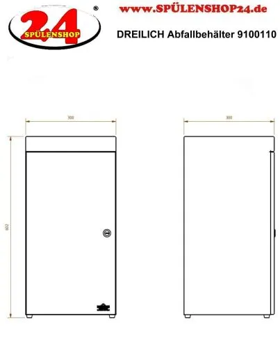 DREILICH Sirius II Abfallbehlter 9100110 zur freien Aufstellung mit selbstschlieender Abwurfklappe Fassungsvermgen ca. 25 Liter (2002080058)