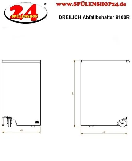 DREILICH Sirius II Abfallbehlter 9100R zur freien Aufstellung ohne Deckel mit Lenkrollen Fassungsvermgen ca. 100 Liter (2002080112)