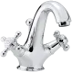 DAMIXA Waschtischarmatur Tradition Modern Classic Chrom Zweigriffmischer mit Festauslauf in Nostalgieoptik mit Zugstange