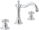 DAMIXA Dreiloch-Waschtischarmatur Tradition Modern Classic Chrom Zweigriffmischer mit Festauslauf in Nostalgieoptik mit Zugstange