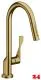AXOR Kchenarmatur Citterio Brushed Gold Optic Einhebelmischer 250 mit Zugauslauf als Ausziehbrause Schwenkbereich einstellbar (39835250)