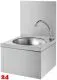 DELABIE Aquarotter Handwaschbecken SXS Edelstahl satiniert fugenlos eingepresstes Rundbecken mit Selbstschlussarmatur mit R�ckwand und Kniebet�tigung Ohne �berlauf (182320)