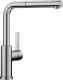 BLANCO Kchenarmatur Lanora-S-F Edelstahl massiv Einhebelmischer mit Zugauslauf Auslauf schwenkbar zur Vorfenstermontage