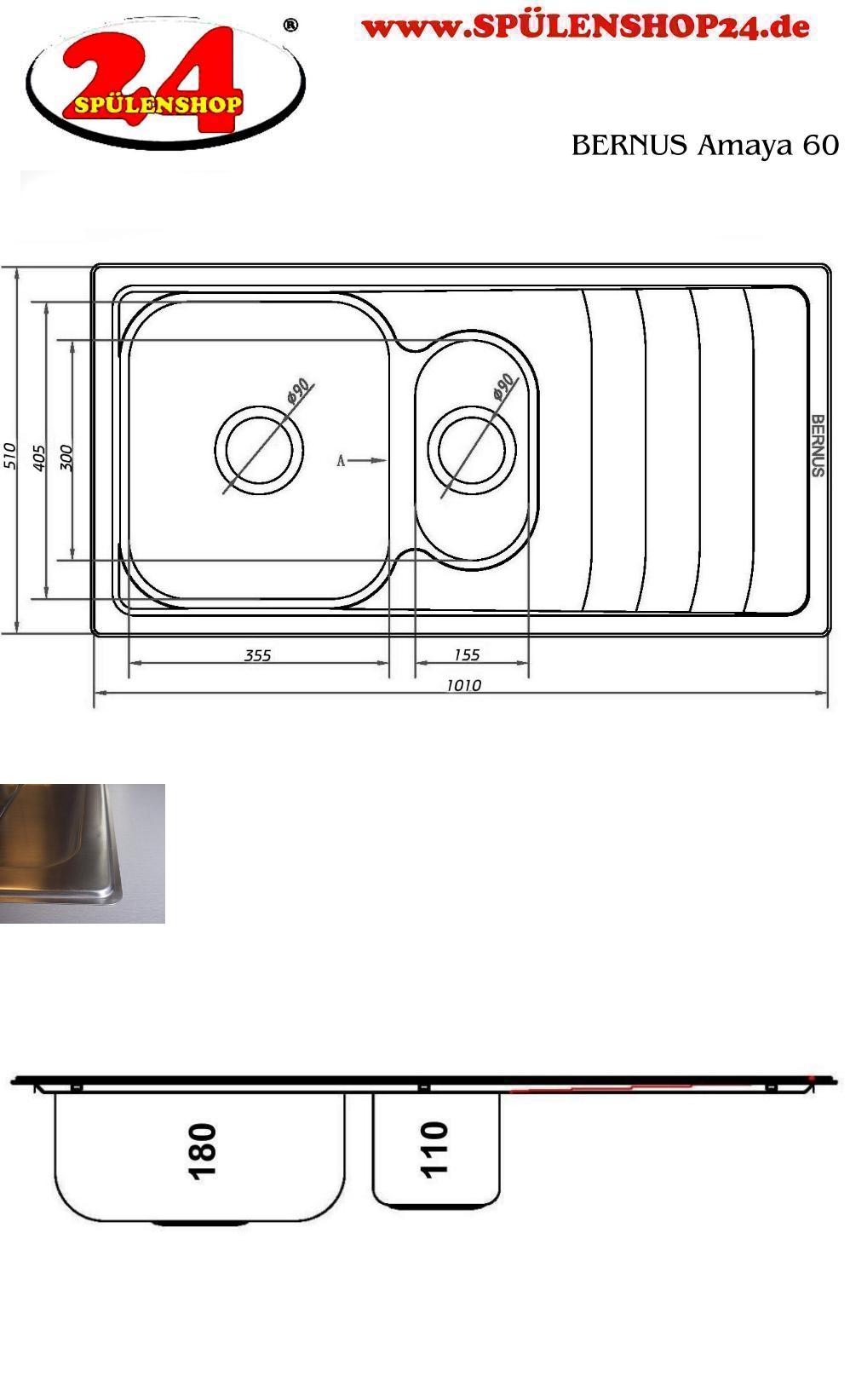 Lager BERNUS Amaya 60 Einbauspüle / Küchenspüle Siebkorb als Stopfen