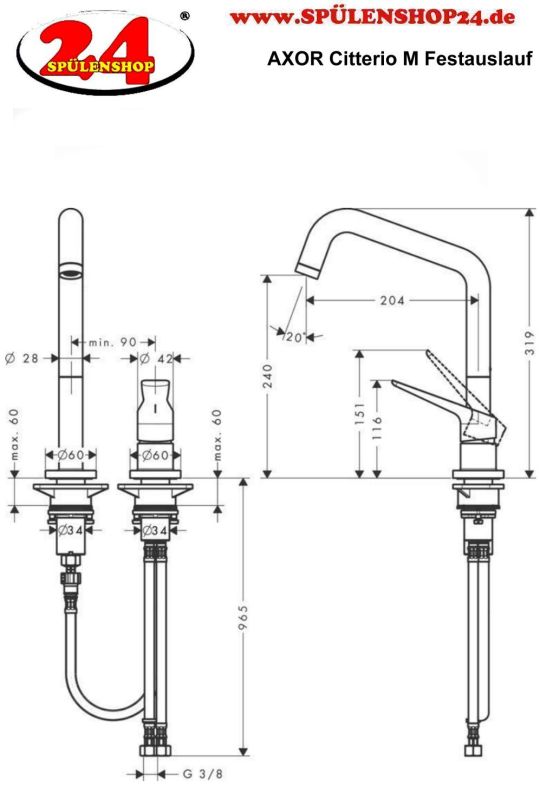 HANSGROHE AXOR CITTERIO M 34820-140 kaufen | Spülenshop24
