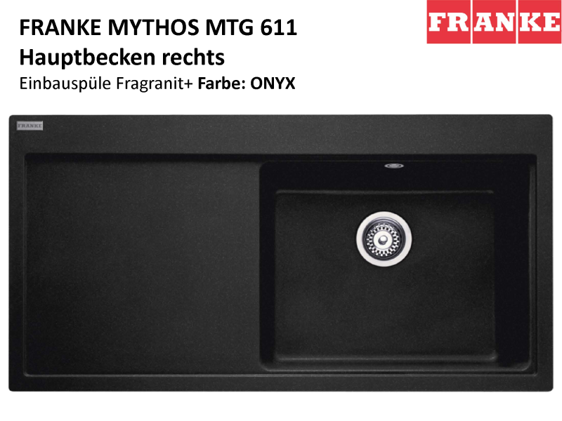 Franke Mythos Granitspüle MTG 611 Onyx – 100x51,5 Cm, Einbauspüle Anthrazit