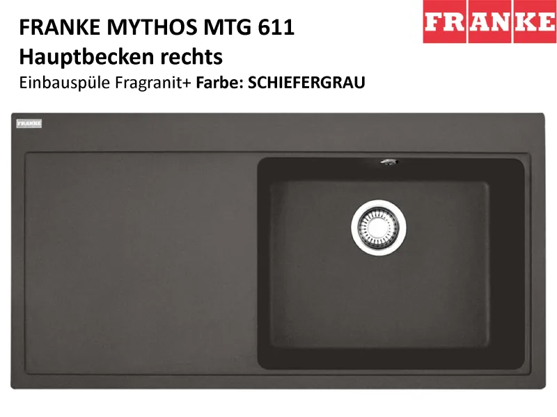 FRANKE Spüle MYTHOS MTG 611 – Granit, Farbe Onyx, Einbauspüle Mit Druckknopfventil, Ausschnitt 980 X 495 Mm