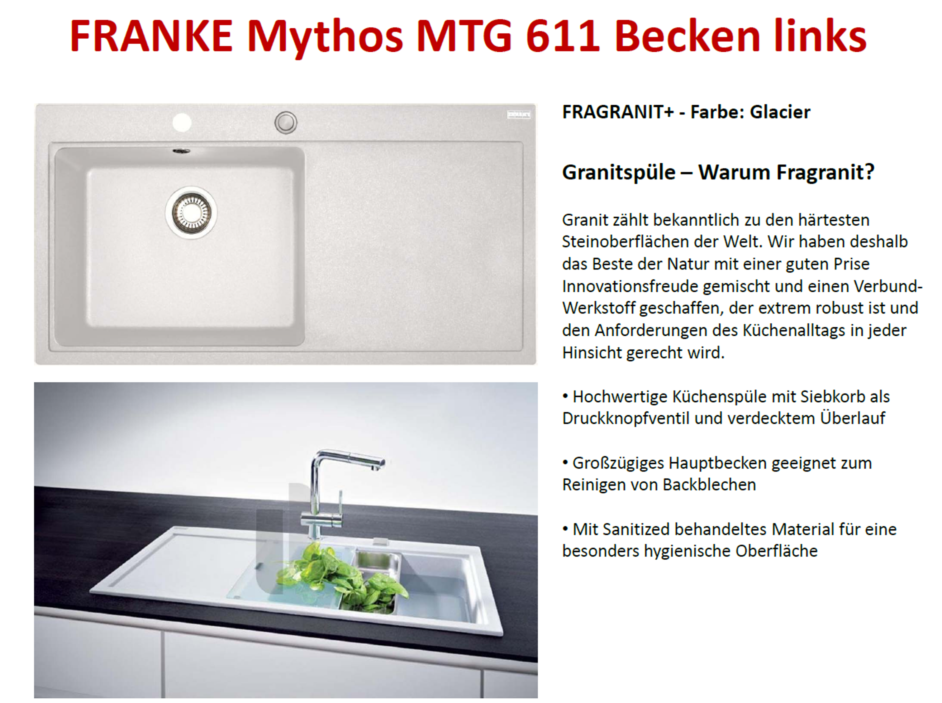 10824 FRANKE MYTHOS MTG 611 Spüle Fragranit Onyx Becken rechts 114.0476.995 