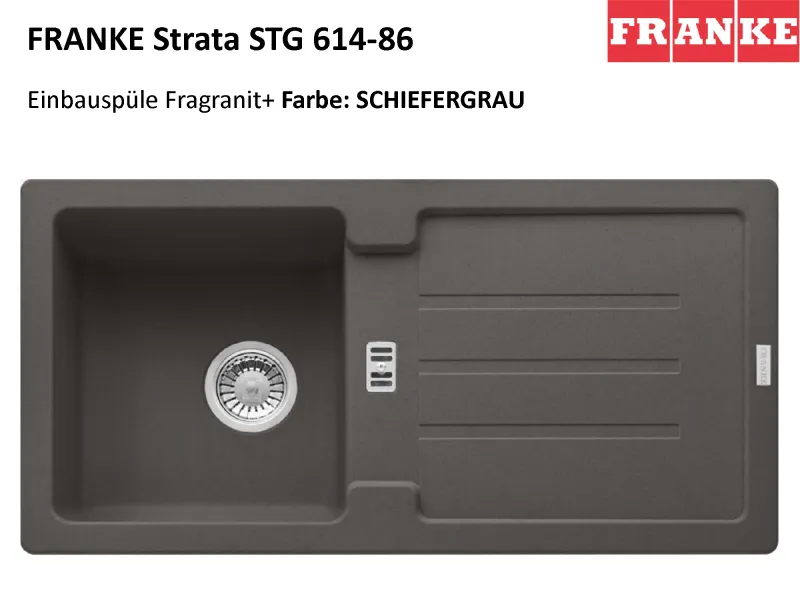Franke Granitspüle Strata STG 614-86 – Schwarz Matt, 86 Cm, Mit Ablaufgarnitur