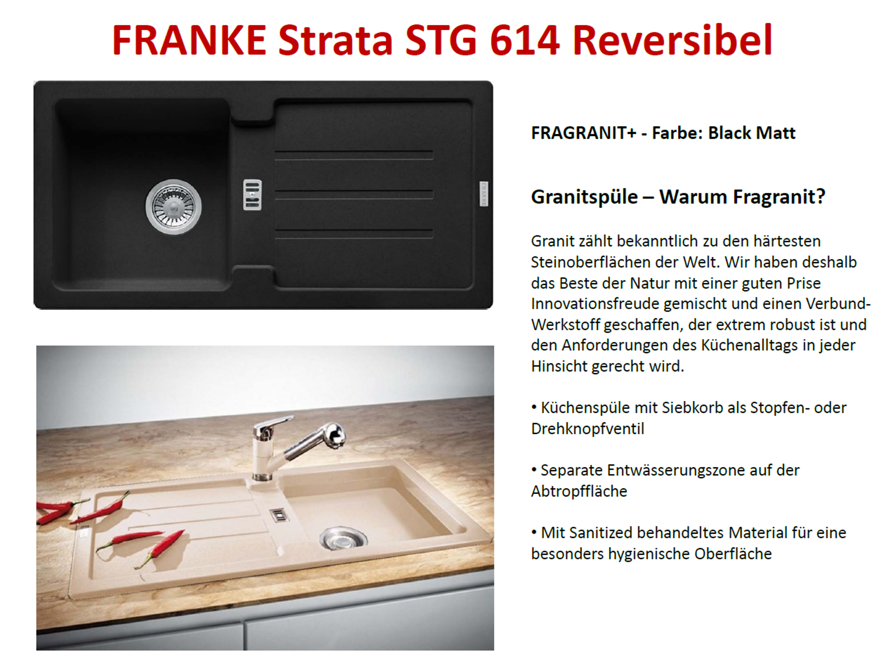 Franke Fragranit Onyx mit Drehknopfventil Strata STG 614 