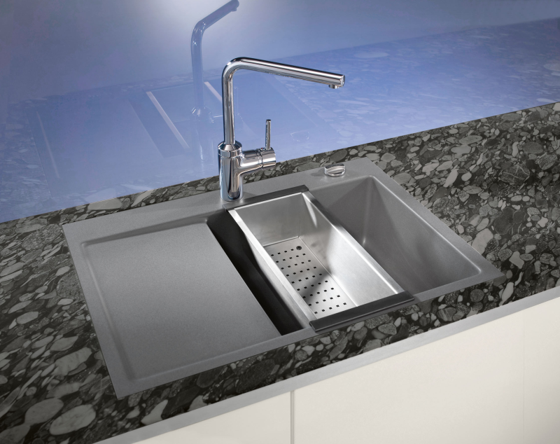 Systemceram Mera 70 Keramikspüle – Schiefer-Optik, Matt, 70 X 51 Cm, Mit Excenterbetätigung