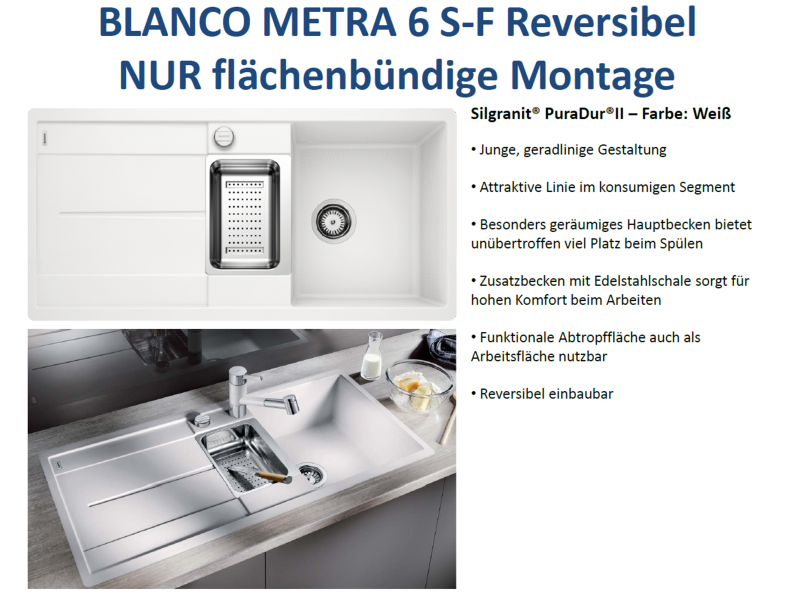BLANCO ADON XL 6 S Granitspüle – Silgranit PuraDur, 1 Stück, Alumetallic