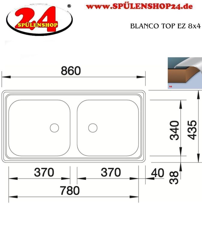 Modell: BLANCO TOP EZ 8x4 500372 Markenprodukt der Firma BLANCO Edelstahlspüle / Doppel ...