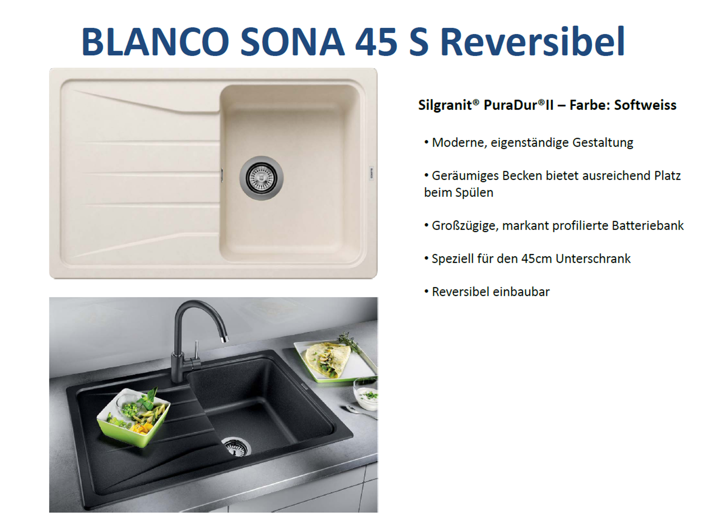 Blanco Sona 45 S Silgranit Puradur reversibel Küchenspüle muskat; 521921
