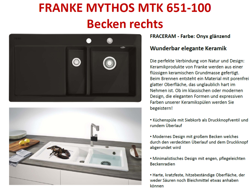 FRANKE MYTHOS MTK 651-100 Keramikspüle | Spülenshop24