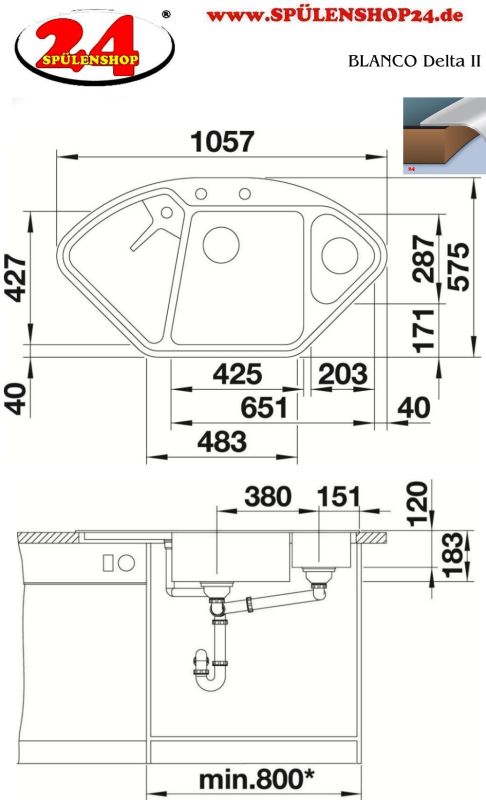 BLANCO DELTA II preiswert kaufen | Silgranit Eckspülen