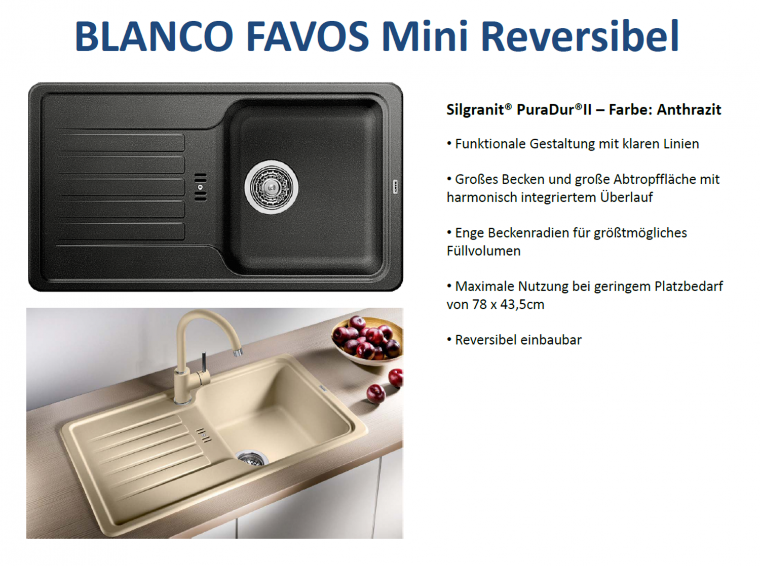 BLANCO FAVOS Mini Spüle SILGRANIT® anthrazit reversibel 518186 