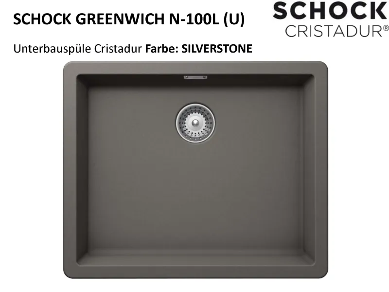 SCHOCK Greenwich N-100 Granitspüle – 45,6 X 45,6 Cm, Schwarz, Ohne Abtropffläche, Aus CRISTADUR