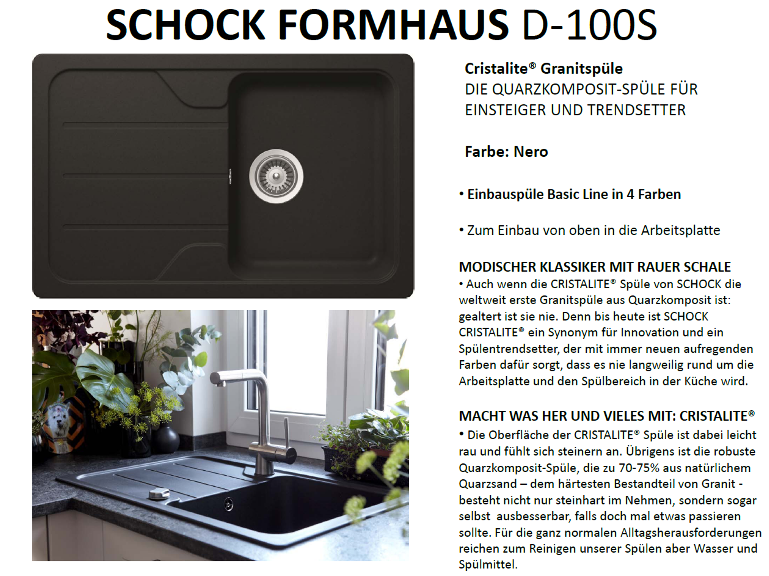Schock Formhaus D-100S Nero Schwarz Granitspüle Spüle  Spülbecken kompakt 