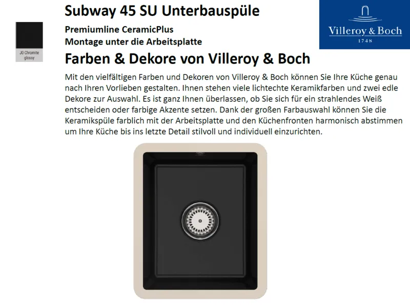 Villeroy & Boch SUBWAY 45 Spülbecken Aus KeramikPlus - Grau, Einbau/Aufputz, 78x51 Cm, Kratzfest & Hygienisch