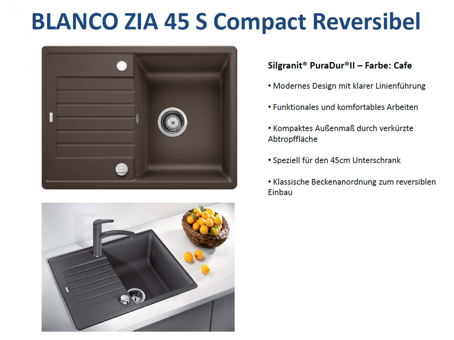 BLANCO ZIA 45 S Compact Spüle SILGRANIT® cafe reversibel 524720 