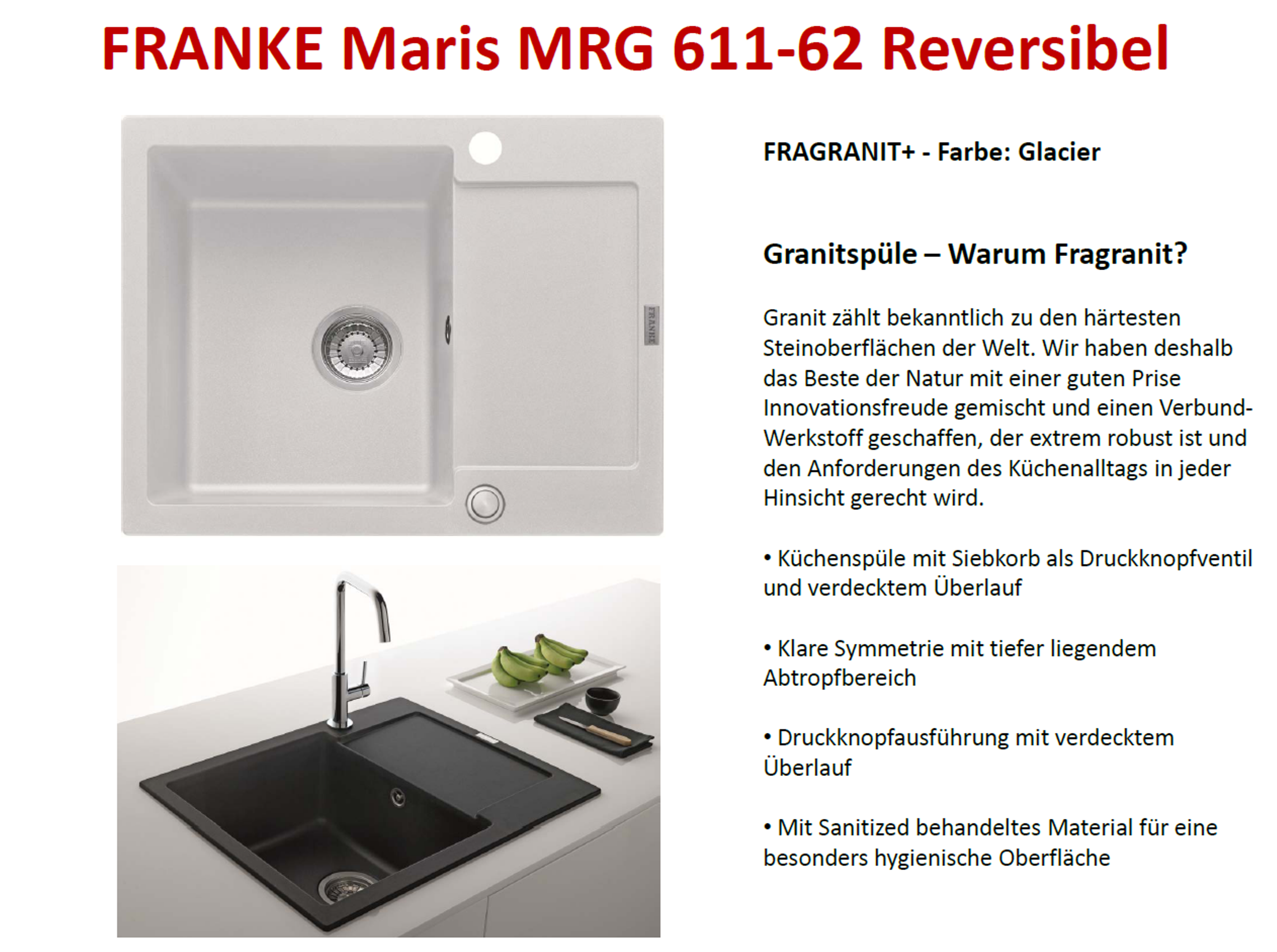 Franke Maris MRG 611-62 Graphit Granit Spülbecken Küchenspüle Auflage Drehknopf