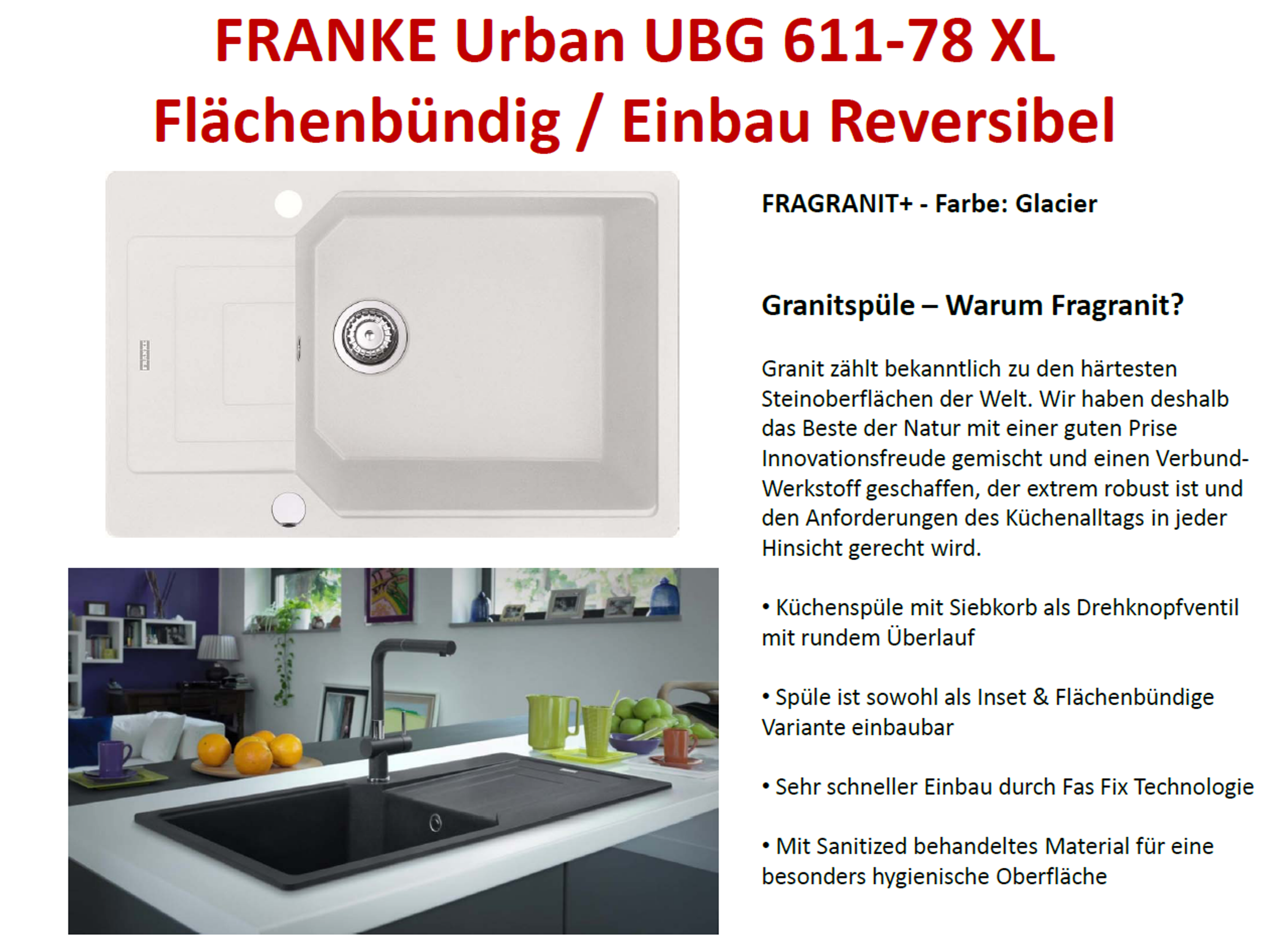 12359 FRANKE URBAN UBG 611-78 XL Spüle Fragranit Graphit 114.0593.095 