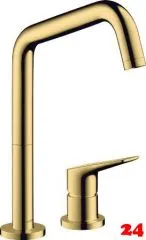 AXOR Kchenarmatur Citterio M Polished Gold Optic PVD Einhebelmischer als 2-Loch Armatur 240 mit Festauslauf Schwenkbereich einstellbar (34820990)