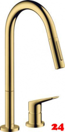 AXOR Küchenarmatur Citterio M Polished Gold Optik PVD Einhebelmischer als 2-Loch Armatur 220 mit Zugauslauf als Ausziehbrause 2-Strahlarten (34822990)