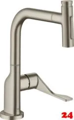 AXOR Kchenarmatur Citterio Select Brushed Nickel PVD Einhebelmischer 230 mit Zugauslauf als Ausziehbrause und Select-Knopf 2jet, sBox (39862820)