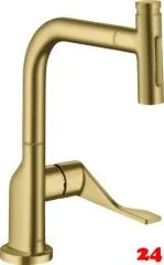 AXOR Kchenarmatur Citterio Select Brushed Brass PVD Einhebelmischer 230 mit Zugauslauf als Ausziehbrause und Select-Knopf 2jet, sBox (39862950)