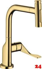 AXOR Kchenarmatur Citterio Select Polished Gold Optic PVD Einhebelmischer 230 mit Zugauslauf als Ausziehbrause und Select-Knopf 2jet, sBox (39862990)