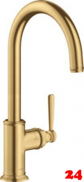AXOR Küchenarmatur Montreux Brushed Gold Optic PVD Einhebelmischer 260 mit Festauslauf Schwenkbereich einstellbar (16580250)