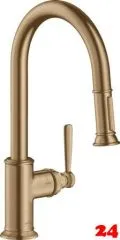AXOR Kchenarmatur Montreux Brushed Bronze PVD Einhebelmischer 180 mit Zugauslauf als Auszugsbrause Schwenkbereich einstellbar (16581140)