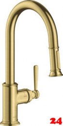 AXOR Küchenarmatur Montreux Brushed Brass PVD Einhebelmischer 180 mit Zugauslauf als Auszugsbrause Schwenkbereich einstellbar (16581950)