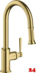 AXOR Kchenarmatur Montreux Brushed Brass PVD Einhebelmischer 180 mit Zugauslauf als Auszugsbrause Schwenkbereich einstellbar (16581950)