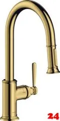 AXOR Kchenarmatur Montreux Polished Gold Optic PVD Einhebelmischer 180 mit Zugauslauf als Auszugsbrause Schwenkbereich einstellbar (16581990)